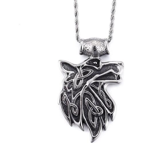 Mens titanium steel cross personality wolf head mens pendant