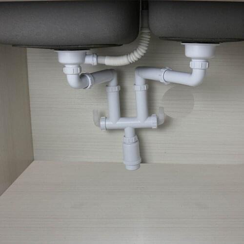 Talea Double sink Drain pipe set sink strainer Plastic White Drain waste hoses rear-position pipe kit Kitchen Fixtures GR005C003