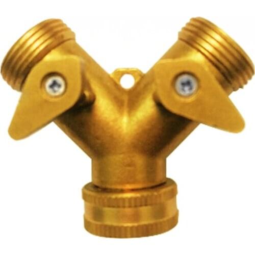 New 1pc 3/4'' 2 Way Tap Connector Hose Faucet Hosepipe Splitter Control Valve Brass
