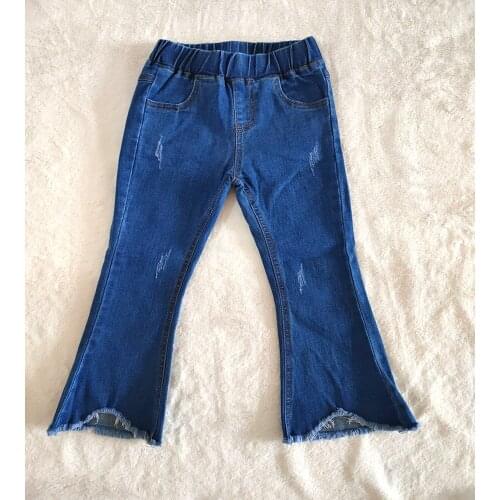 New arrival children fashion jeans girls Elastic fabric design denim pants dark blue baby girls boutique pants