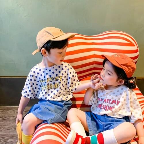 1-7Y Kids Bebe Girls T-shirt Tops Cotton Brand 2021 Infant Children Summer Tshirt Baby Boys Clothes Kids Polka Dot Letters Tee