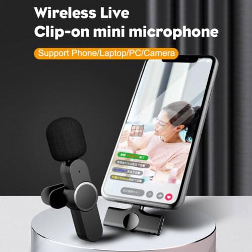 EP033 Wireless Lavalier Microphone Mini Lapel ClipMic Recording Vlog Interview for iPhone Android Smartphone Outdoor Recording