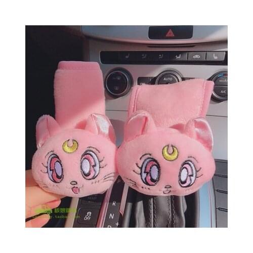 Plush Luna Cat Kitty Car Hand Brake Gear Shift Knob Cover Case Car Interior Decor Shift Knob Shell Covers Universal