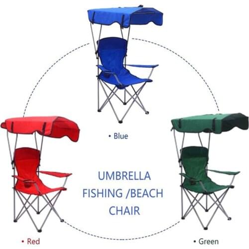 Portable fishing folding camping canopy chair with cup holder outdoor canopy beach chair swimming pool chair vacation