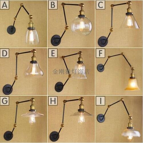 Plated Gold Bronze Industrial glass Wall Lamp hotel restaurant bedroom double arm adjustble up down LED wall lighting Sconce