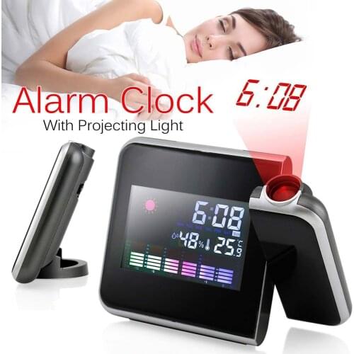 Projection Alarm Clock Digital Date Snooze Function Backlight Rotatable Wake Multifunctional Led Weather Station Clock