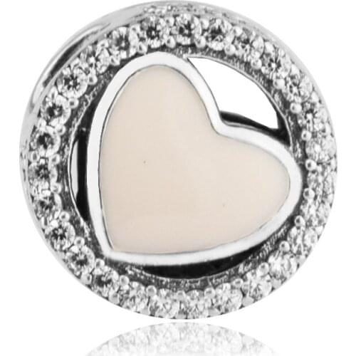 Pink Enamel Love Heart Beads for Women Charms Bracelets Silver 925 Jewelry Pave Stones Crystal Charm Beads for Jewelry Making