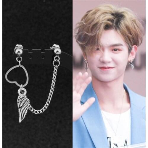 New 1 Pcs KPOP DNA Korean Star Bangtan Boys Album Angel Wings heart-shaped love Stud Earrings Jewelry Accessories Mens And Women
