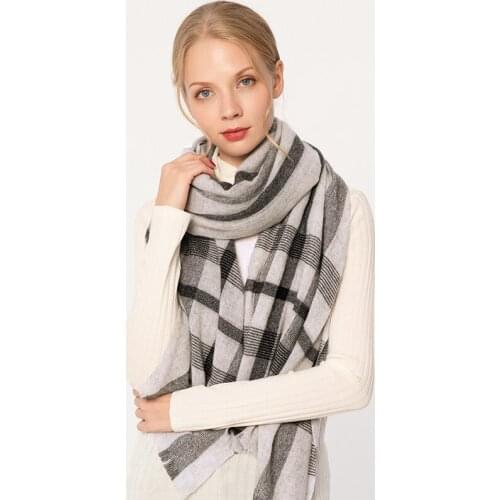 100% Real Wool Scarf for Women Warm Bufanda Plaid Shawls and Wraps for Ladies Oversize Muffler Foulard Winter Wool Scarves