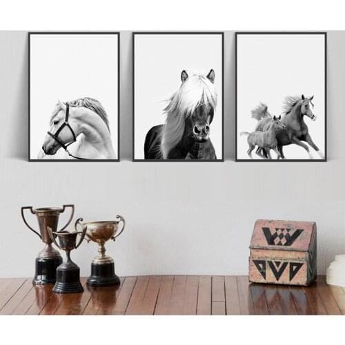 Nordic Wall Art Black And White Animal Poster Prints Horse Pictures On Canvas Scandinavian Painting Modular Pictures No Framed