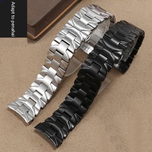 Stainless Steel Watchband Replacement Panerai PAM441 111 Series 22mm 24mm Black Silver Arc Interface Mens Bracelet
