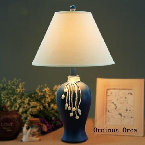 Mediterranean Creative Blue Resin desk lamp living room bedside lamp European retro luxury LED decorative desk lamp