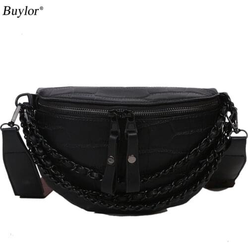 Buylor Crossbody bags Chains Travel Sling Cross Chest Bag Solid Casual Waist Bag for Women Fashion Saddle Bag Luxury