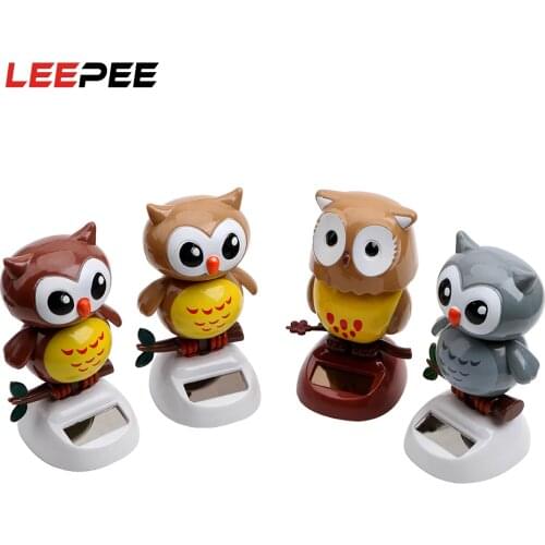 LEEPEE Dashboard Decoration Solar Powered Dancing Shaking Head Swing Doll Cute Owl Birds Car Styling Ornament Auto Accessories