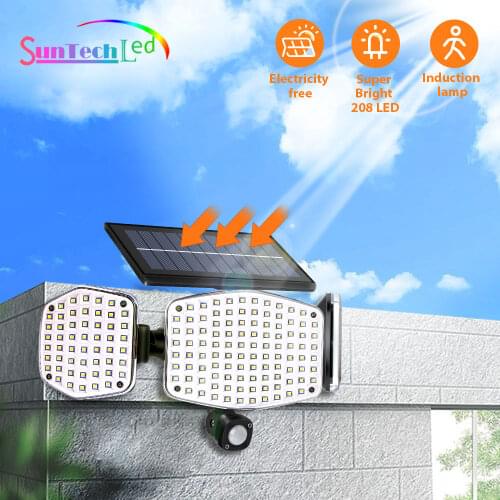 Suntech,208 LEDS Solar Street Lights, Outdoor 3 Head Motion Sensor Solar Spotlights Waterproof Security Lamp with Lighting