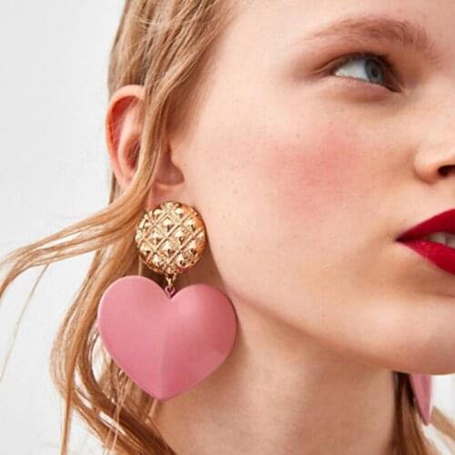Street Shot Jewelry Big-name Fashion Earrings Candy Peach Acetate Fiber Plate Alloy Plate Earrings Heart-shaped Earrings