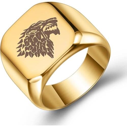 FYJS Unique Light Yellow Gold Color Stainless Steel Wolf Finger Ring for Cool Men Fashion Jewelry