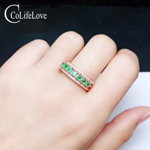 CoLife Jewelry Affordable Luxury emerald ring for office woman 7 pcs Colombia emerald 925 silver gemstone ring free jewelry box