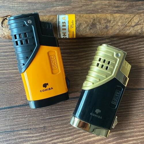 Cigar Cigarette Tobacco Lighter 3 Torch Jet Flame Refillable With Punch Smoking Tool Accessories Portable Gift Box