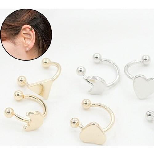 Women Korean Style Gold Silver Color No Piercing Beads Ear Bone Cuff Vintage Luxury Love Heart Moon Star Triangle Clip Earrings
