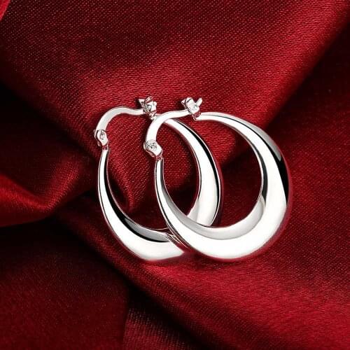 Hot Women 925 Sterling Silver 3cm round big hoop Earrings Fashion Beautiful Crescent party wedding Gifts Engagement Jewelry