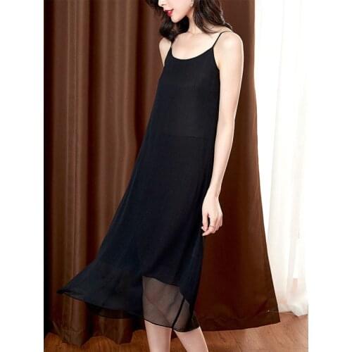 Womens Dress Chiffon V-Neck Sling Long Dresses Loose Sleeveless Solid Color Dress Plus Size