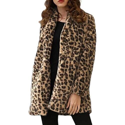 Winter long sleeve coat faux fur coat plus size fur coat leopard print winter coats women clothes faux fur jacket