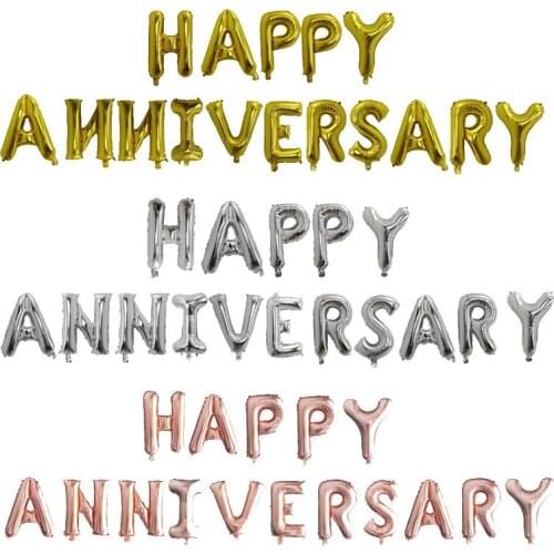 1 Set Cute 16inch HAPPY ANNIVERSARY Foil Balloons Rose Gold Silver Letter Balloon for Wedding Anniversary Decorations Supplies