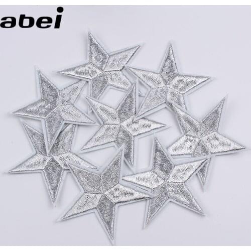 10pcs/lot Embroidered Silver Star Patch Iron On Sew On Patches DIY Backpack Jeans Shoes Coat Sweater Pants Appliques Badge