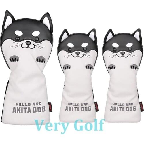 3pcs/set Black Akita Dog Golf Club Driver Fairway Wood Head Covers 1 3 5 Wood Covers