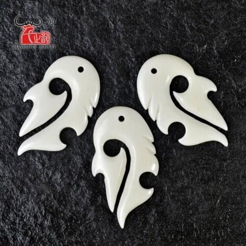 3PCS Handmade Carved Yak Bone Tribal Totem Pendant New Zealand Maori Style Bone white Beads DIY Jewelry Accessory 40mmX23mm