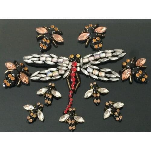 3D dragonfly beaded rhinestone Lace applique patches sequins embroidery patch DIY Clothing decorative patch accessories