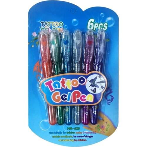 6Pcs/set 1.0mm Washable Tattoo Glitter Gel Pen DIY Skin Art Graffiti Painting Decor Handle Eco-friendly Colored Pen Stationery