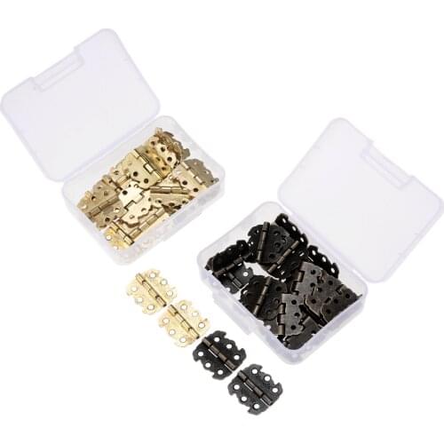 60Pcs 29*27mm Iron Jewelry Wood Boxes Cabinet Door Furniture Hinges Set Mini Decorative Hinge with Storage Box & 360Pcs Screws