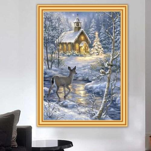 Diy 5D Diamond Painting Winter Snow Landscape Cross Stitch Full Diamond Embroidery Nature Animal Mosaic Picture Rhinestones Gift