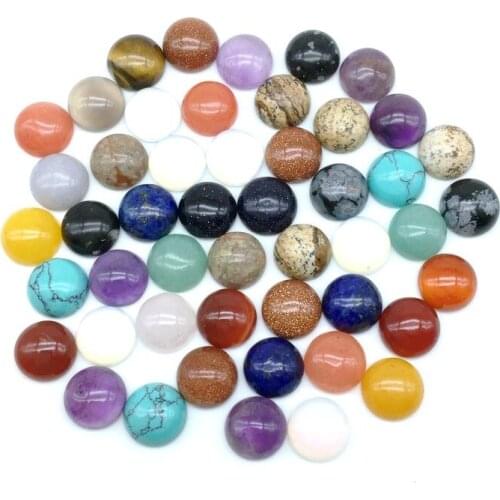 Natural Stone Beads Cabochons Round Smooth Loose 12 MM For D I Y Jewelry Making Carnelian Opal Crystal Ring accessories