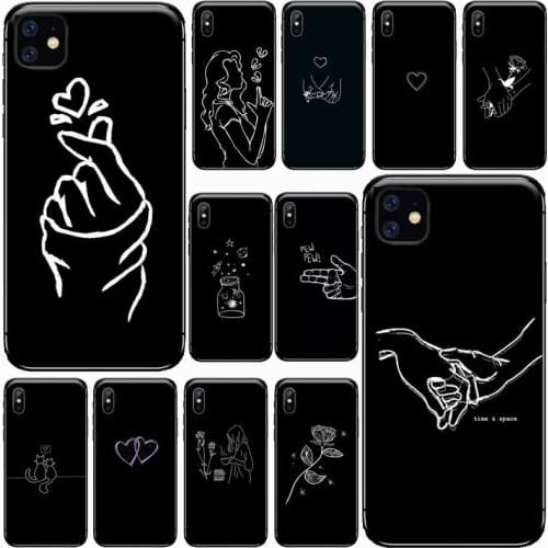 Black white design line art Phone Case for iPhone 11 12 pro XS MAX 8 7 6 6S Plus X 5S SE 2020 XR Soft silicone