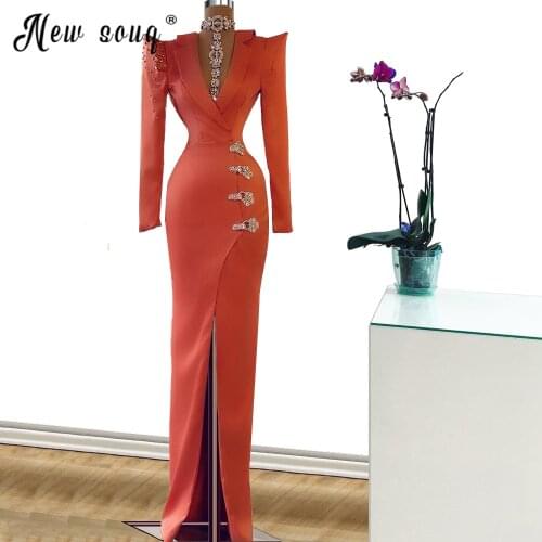 High Fashion Orange Muslim Evening Dresses Long Kaftan Couture Runaway Carpet Dresses Woman Party Night Formal Gowns Vestidos