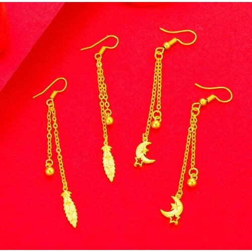 Elegant Tassel Leaf 24K Gold Drop Earrings for Women Fashion Jewelry 2020 Dangle Earrings Korean Sweet Womens Wedding Gifts