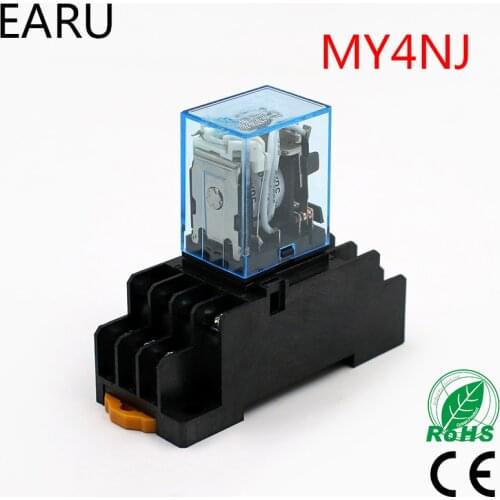 1Pc MY4NJ Electronic Micro Mini Electromagnetic Relay 5A 14PIN Coil 4DPDT With PYF14A Socket Base DC12V 24V AC110V 220V LED