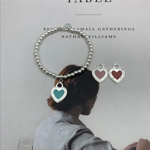 Sterling Silver 925 Bracelet Enamel heart-shaped 4mm round bead chain popular accessories High-end fine jewelry Logo Women gift
