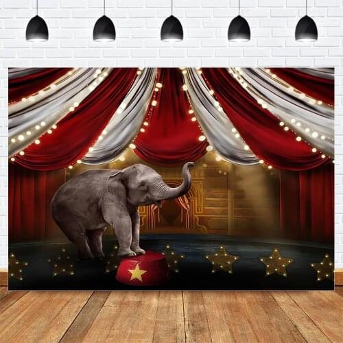 Circus Photography Backdrop Photography Stage Elephant Themed Birthday Party Background Red Stripes Newborn Photocall Backdrop