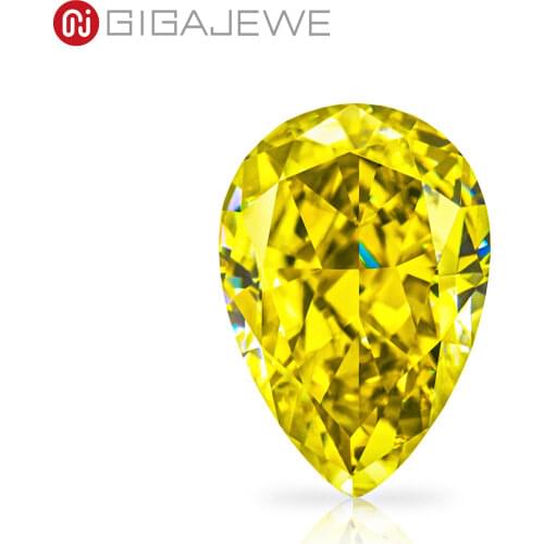 GIGAJEWE Customized Crushed Ice Pear Cut Vivid Yellow VVS1 Moissanite Loose Diamond Test Passed Gemstone For Jewelry Making