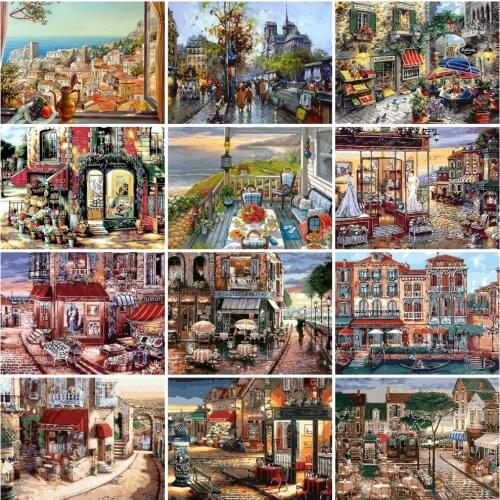 AZQSD Painting By Numbers Street Town Unique Gift For Children paint By Number Landscape Oil Painting For Home Zero Foundation