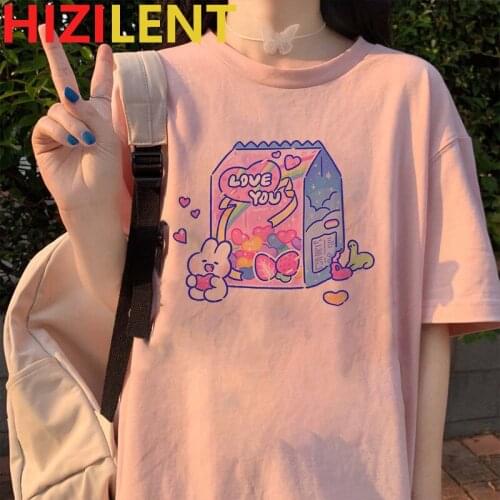 Beautiful Camisas Mujer Harajuku T-shirt Kawaii Cute Soft Cute Rabbit Print Summer Korean Streetwear Womens Chic Casual Outfit