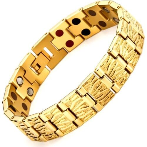 Magnetic Therapy Health Healing Man Bracelet 316L Stainless Steel Alleviate fatigue Stylish man wide gold version Anion Bracelet