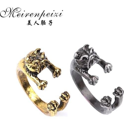 Cute Fat Puppy Animal Rings Lover Jewelry Adjustable Vintage Finger Silver Gold Color Retro Dog Couple Ring For Women Men Gifts