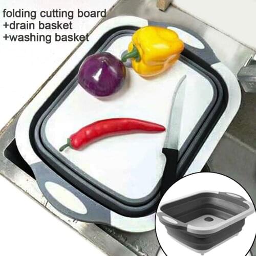 Multifunction Collapsible Folding Cutting Board Drain Washable Basket Vegetable Basin Kitchen Chopping Blocks Tool Outdoor Picni
