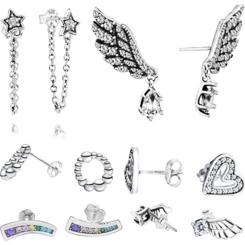 Fashion 100% 925 Sterling Silver Earrings Sparkling Angle Wings Stud Earrings Women Sterling Silver Jewelry Birthday Gift