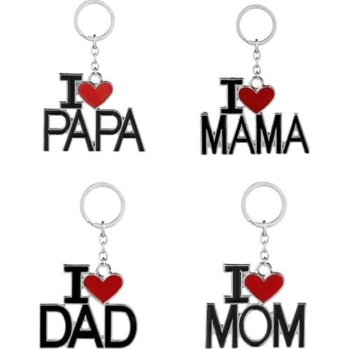 Fashion Letter I Love Mom/Dad I Love Mama/Papa Enamel Pendant Keychains Keyrings For Mother Father Gift Christmas Free Shipping